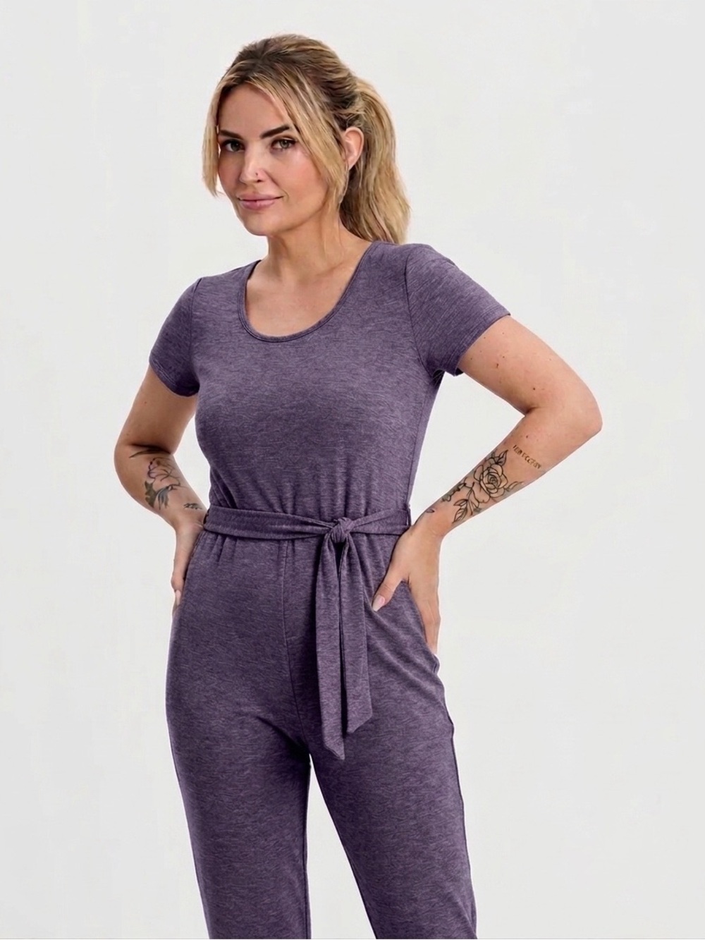 KNIX Women's V-Neck Short Sleeve Leisure Jumpsuit - Violet Dusk, Medium - Picture 8 of 9